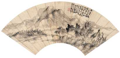 蒲华 溪山扁舟图 扇片